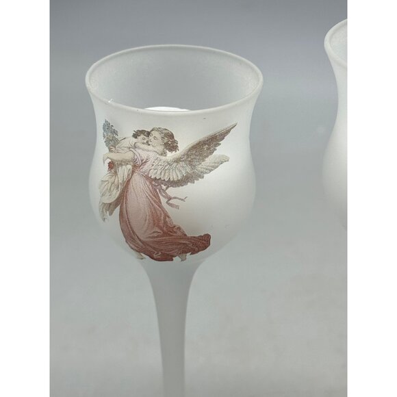 L. E. Smith Set of 3 Candle Votive Holders Baby & Angels Christmas Frosted Glass - Picture 8 of 10